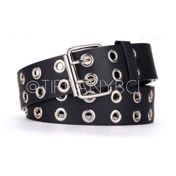 Accessories - Punk Goth Double Grommet Black Belt